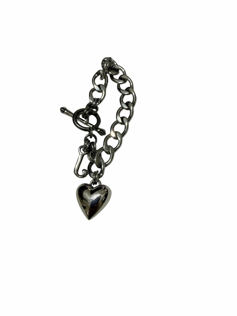 Vintage Juicy Couture Chunky Chain Bracelet Heart Charm Silver Tone Y2K - Picture 5 of 5
